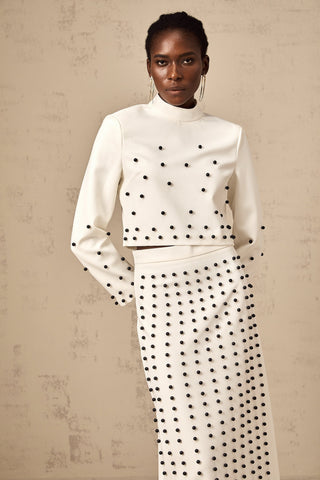 Marjolaine Faux-Pearl Top and Skirt Set — White