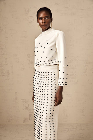 Marjolaine Faux-Pearl Top and Skirt Set — White