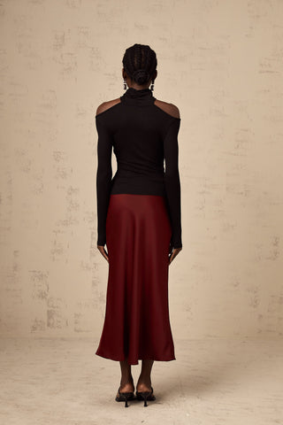 Vanessa Satin Flared Skirt — Wine Red