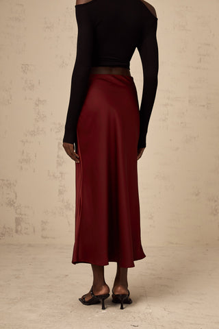 Vanessa Satin Flared Skirt — Wine Red