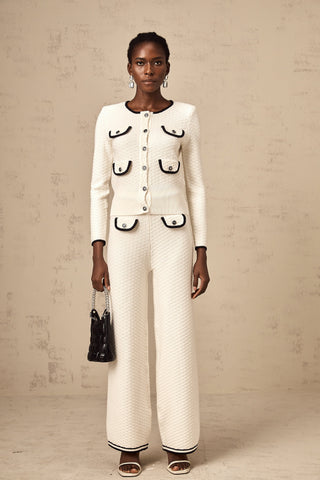 Coline Knit Cardigan and Trousers Set — White