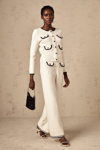 Coline Knit Cardigan and Trousers Set — White