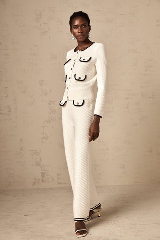 Coline Knit Cardigan and Trousers Set — White