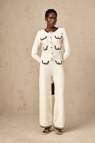 Coline Knit Cardigan and Trousers Set — White
