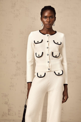 Coline Knit Cardigan and Trousers Set — White