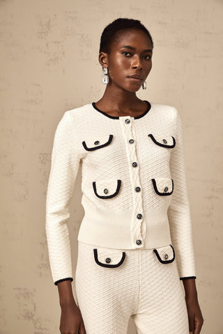 Coline Knit Cardigan and Trousers Set — White