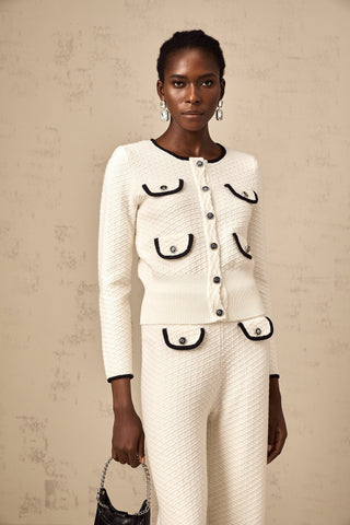 Coline Knit Cardigan and Trousers Set — White