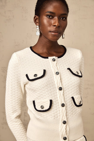 Coline Knit Cardigan and Trousers Set — White