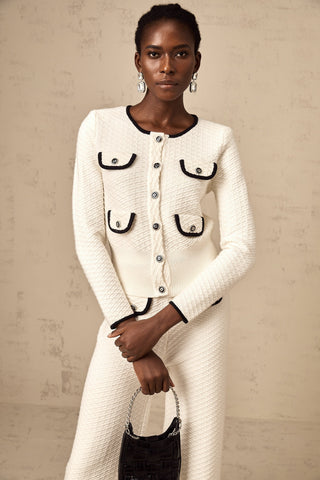 Coline Knit Cardigan and Trousers Set — White