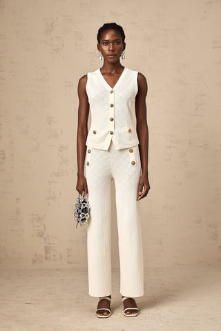 Clothilde Knit Top and Trousers Set — White