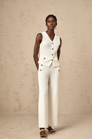 Clothilde Knit Top and Trousers Set — White