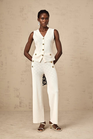 Clothilde Knit Top and Trousers Set — White