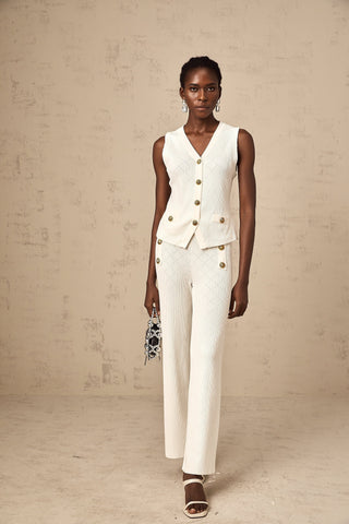 Clothilde Knit Top and Trousers Set — White