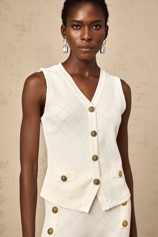 Clothilde Knit Top and Trousers Set — White