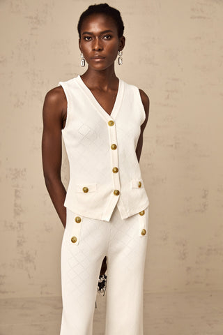 Clothilde Knit Top and Trousers Set — White