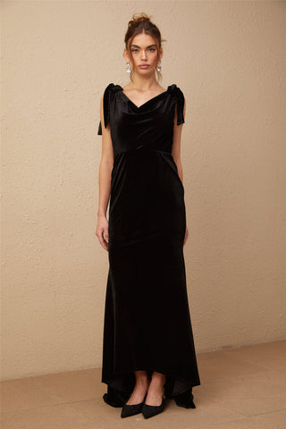 Audrey Velvet Open-Back Maxi Dress — Black