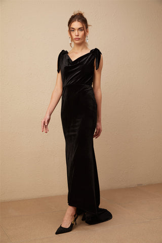 Audrey Velvet Open-Back Maxi Dress — Black