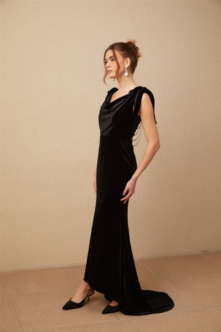 Audrey Velvet Open-Back Maxi Dress — Black