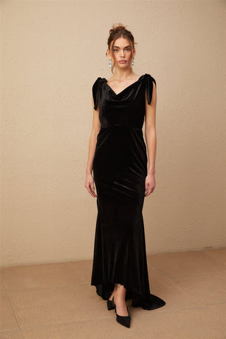 Audrey Velvet Open-Back Maxi Dress — Black