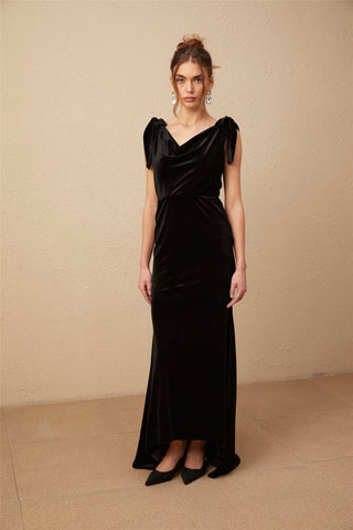 Audrey Velvet Open-Back Maxi Dress — Black