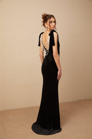 Audrey Velvet Open-Back Maxi Dress — Black