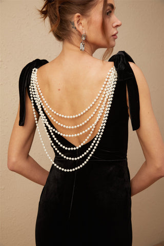 Audrey Velvet Open-Back Maxi Dress — Black