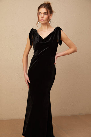 Audrey Velvet Open-Back Maxi Dress — Black
