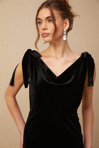 Audrey Velvet Open-Back Maxi Dress — Black