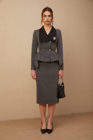 Odette Polka-Dot Top and Skirt Set — Grey & Black