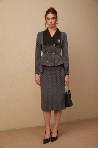 Odette Polka-Dot Top and Skirt Set — Grey & Black