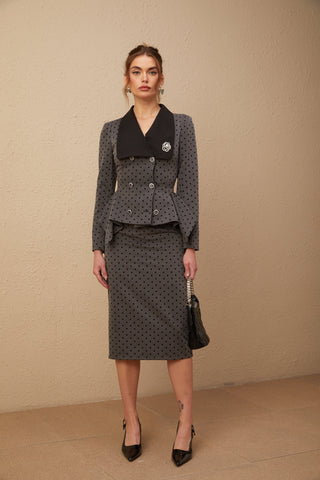 Odette Polka-Dot Top and Skirt Set — Grey & Black