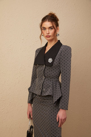 Odette Polka-Dot Top and Skirt Set — Grey & Black