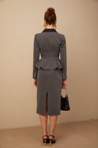 Odette Polka-Dot Top and Skirt Set — Grey & Black