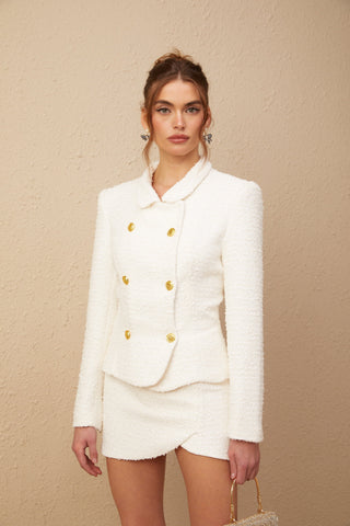 Carlotta Double-Breasted Tweed Jacket and Skirt Set — White