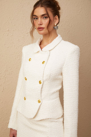 Carlotta Double-Breasted Tweed Jacket and Skirt Set — White