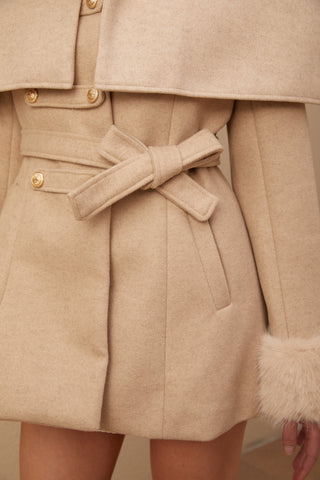 Rosella Faux-Fur Coat with Detachable Cape — Neutral