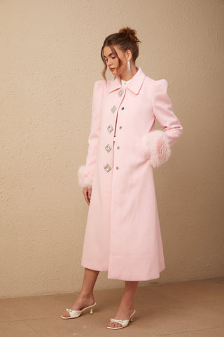 Louisette Faux-Fur Cuff Coat — Pink