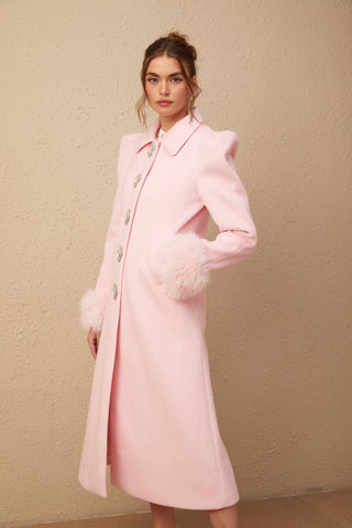 Louisette Faux-Fur Cuff Coat — Pink