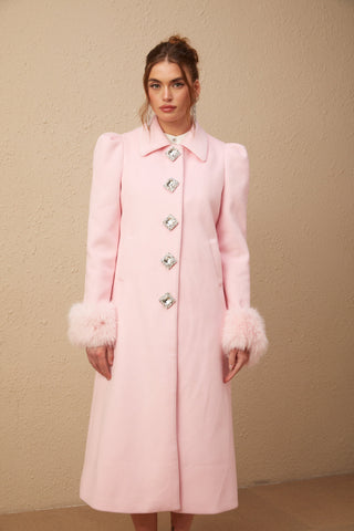 Louisette Faux-Fur Cuff Coat — Pink