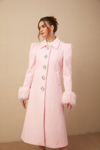 Louisette Faux-Fur Cuff Coat — Pink
