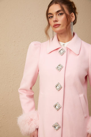 Louisette Faux-Fur Cuff Coat — Pink