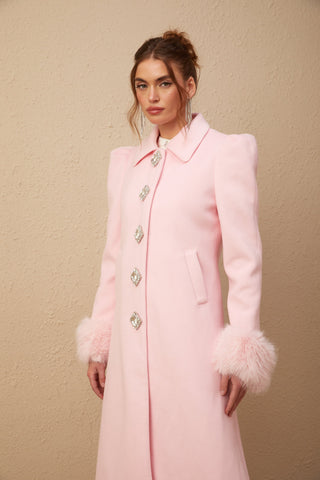 Louisette Faux-Fur Cuff Coat — Pink
