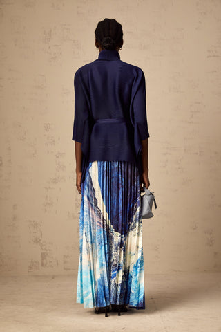 Debbie Patterned Cape and Skirt Set — Blue