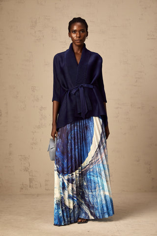Debbie Patterned Cape and Skirt Set — Blue