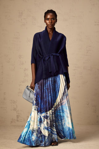 Debbie Patterned Cape and Skirt Set — Blue
