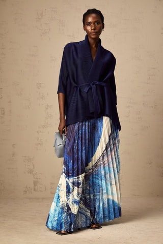 Debbie Patterned Cape and Skirt Set — Blue