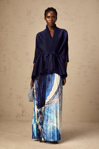 Debbie Patterned Cape and Skirt Set — Blue