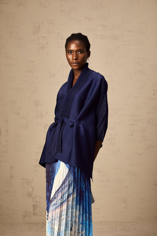 Debbie Patterned Cape and Skirt Set — Blue