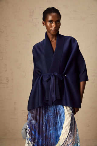 Debbie Patterned Cape and Skirt Set — Blue