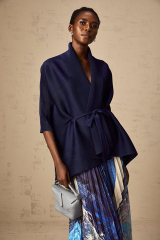 Debbie Patterned Cape and Skirt Set — Blue